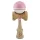 Jucarie lemn Kendama X, Super Sticky, cupe mari V2, gaura in basecup, rulment, ata rezerva, roz/alb