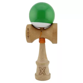   Jucarie lemn Kendama X, Super Sticky, cupe mari V2, gaura in basecup, rulment, ata rezerva, verde/alb
