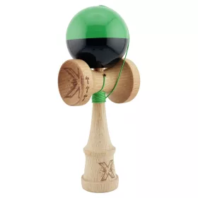   Jucarie lemn Kendama X, Super Sticky, cupe mari V2, gaura in basecup, rulment, ata rezerva, verde/negru