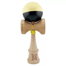   Jucarie lemn Kendama X, Super Sticky, cupe mari V2, gaura in basecup, rulment, ata rezerva, galben/negru