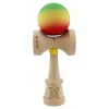 Jucarie lemn Kendama X, Rubber Grip, cupe mari V3, gaura in basecup, rulment, ata rezerva, verde/galben/rosu