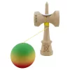 Jucarie lemn Kendama X, Rubber Grip, cupe mari V3, gaura in basecup, rulment, ata rezerva, verde/galben/rosu