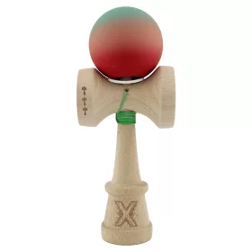   Jucarie lemn Kendama X, Rubber Grip, cupe mari V3, gaura in basecup, rulment, ata rezerva, verde/roz/rosu