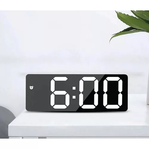 Ceas de masa digital LED DS-3806M, carcasa neagra si afisaj alb