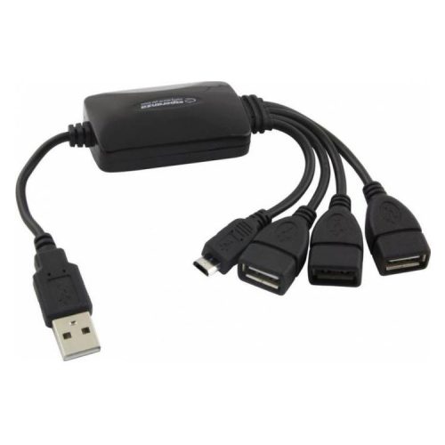 Hub USB Esperanza EA158, 3 porturi USB 2.0 si 1 conector MicroUSB, negru