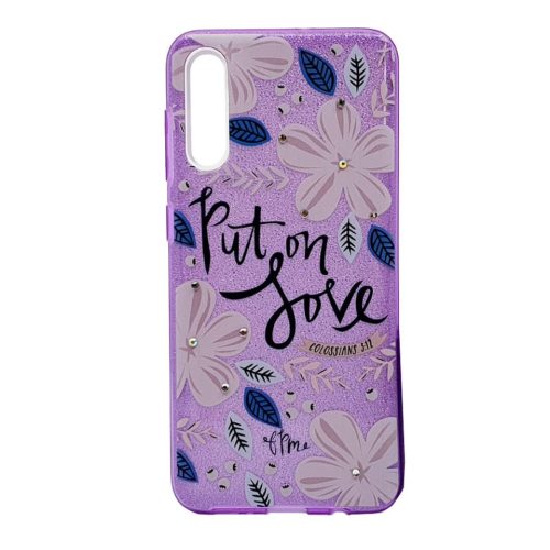 Husa Flowers Glitter pentru Apple iPhone 7 / 8, cu mesaj, mov