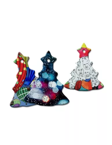 Ornament de Craciun personalizabil pe ambele fete, bradut din ceramica, 9.2 x 7 cm