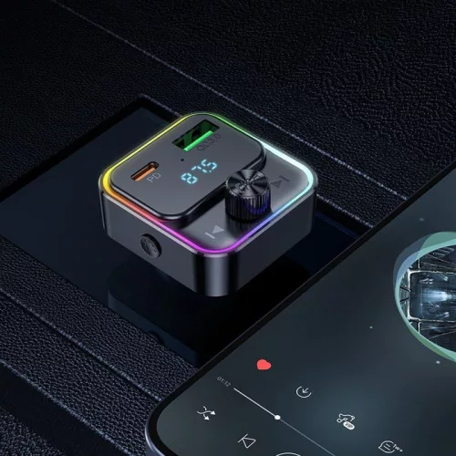 Modulator FM Hoco E81, Incarcare 30W, 2 porturi incarcare, Iluminare RGB, Bluetooth, negru