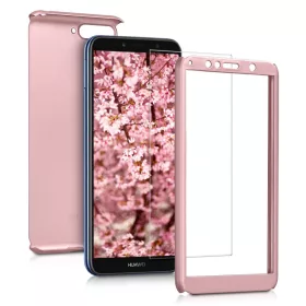   Husă Full Cover 360° pentru Huawei Y9 2018 (față + spate + sticlă), rose gold