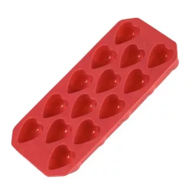   Forma din silicon rosu, model inimi, pentru 14 cuburi de gheata, 22 x 11 x 2.5 cm