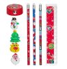 Set scolar de Craciun, creioane, radiere, ascutitoare rigla, 9 piese