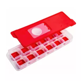   Cutie din silicon pentru cuburi de gheata, capac din plastic rosu, 12 compartimente