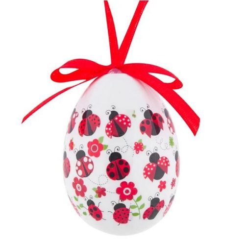 Ou decorativ de Paste, alb, pictat buburuza, 7.5 cm