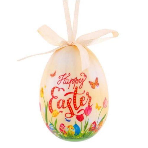 Ou decorativ de Paste cu fluturi si mesaj "Happy Easter",  7.5 cm
