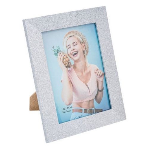 Rama foto decorativa din lemn, argintie glitter, 13 x 18 cm
