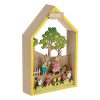 Decoratiune de Paste din lemn Casuta Iepurasi Baiat si Fetita, 14 x 4 x 22 cm