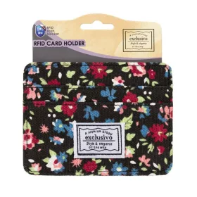   Portofel / ​portcard textil, model floral, protectie RFID, 5 compartimente, 10 x 7.5 cm