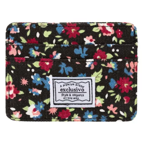Portofel / ​portcard textil, model floral, protectie RFID, 5 compartimente, 10 x 7.5 cm