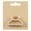 Clama de par cu perle albe, aurie, 5 cm