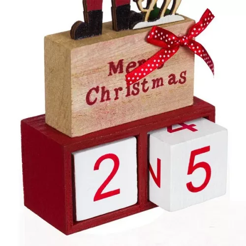 Decoratiune de Craciun din lemn, calendar Mos Craciun, 20 cm