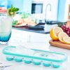 Cutie din silicon pentru cuburi de gheata verde, capac din plastic transparent, 12 compartimente