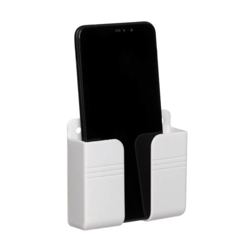 Suport de perete alb pentru telefon, telecomenzi, etc, 8.6 x 2.8 x 9.9 cm