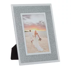   Rama foto decoratia din sticla, oglinda argintie cu glitter, 10 x 15 cm