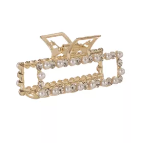 Clama par de culoare aurie, perle albe & strass, 9 cm