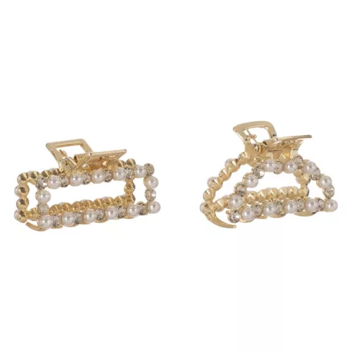 Clame par aurii, cu strass & perle albe, 5 cm, 2 bucati