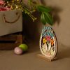 Decoratiune de Paste, ou din lemn cu cap de iepure, flori colorate si mesaj "Happy Easter", 12 x 4 x 15.8cm