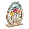 Decoratiune de Paste, ou din lemn cu cap de iepure, flori colorate si mesaj "Happy Easter", 12 x 4 x 15.8cm