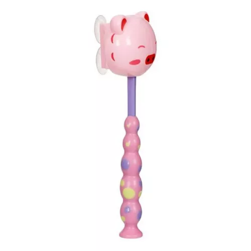 Periuta de dinti pentru copii, roz lila si husa protectie purcelus