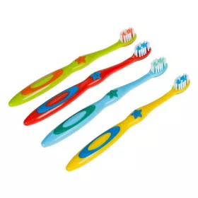  Periute de dinti pentru copii, bleu, verde, galbena, rosie, model stele, 4 bucati