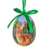 Ou decorativ de Paste, model iepurasi maro si flori colorate, 7.5 cm