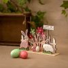 Decoratiune de Paste din lemn Iepurasi cu blanita, gardulet, 25 x 5 x 15 cm