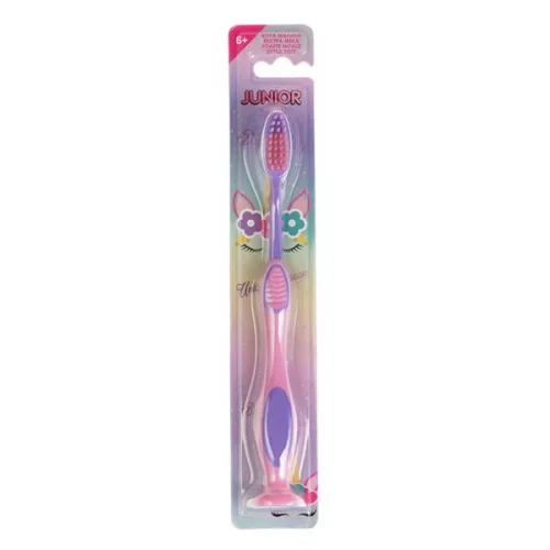 Periuta de dinti pentru copii, Junior, cu ventuza, extra soft, roz