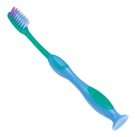   Periuta de dinti pentru copii, Junior, cu ventuza, extra soft, albastru/verde