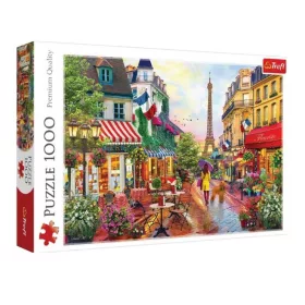   Puzzle Trefl, Paris cu turnul Eiffel, fata cu caine si bistro, 1000 de piese
