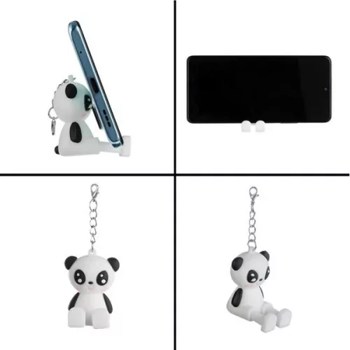 Suport/stand de birou pentru telefon mobil Panda, prindere tip breloc, 3.5 x 3.5 x 5 cm