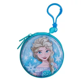   Portofel metalic pentru copii, rotund, model Frozen, cu breloc, 7.5 cm, bleu