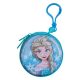 Portofel metalic pentru copii, rotund, model Frozen, cu breloc, 7.5 cm, bleu