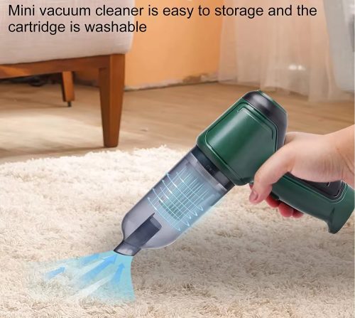 Mini aspirator portabil JJ-107, functie dubla aspirare/suflanta, acumulator 2000 mA, incarcare USB, verde