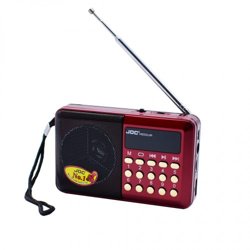 Radio portabil JOC-H033UR, MP3, microSD/USB,FM, afisaj electronic, acumulator BL-5C, negru/rosu