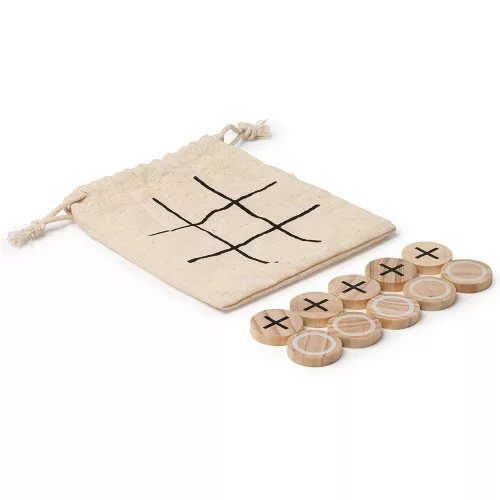 Set joc X si 0, 10 piese din lemn, in saculet de bumbac