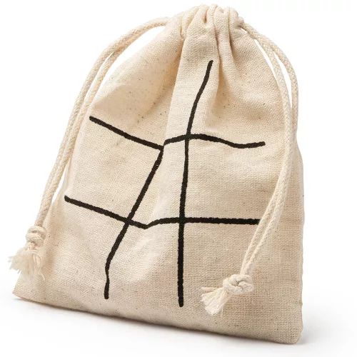 Set joc X si 0, 10 piese din lemn, in saculet de bumbac