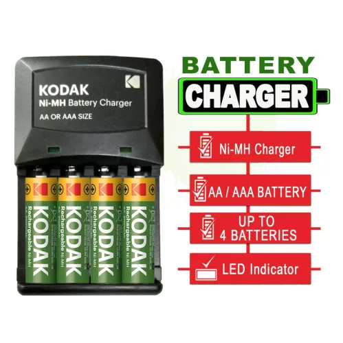 Set Incarcator si 4 baterii, KODAK 620, Ni-MH AA/AAA, 2100mAh, Indicator LED