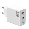 Incarcator priza 65W GaN, 2 porturi, 1 x USB QC 5.0, 1 x Type-C 33W, incarcare rapida, alb