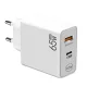 Incarcator priza 65W GaN, 2 porturi, 1 x USB QC 5.0, 1 x Type-C 33W, incarcare rapida, alb
