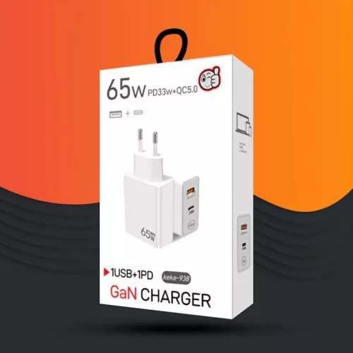 Incarcator priza 65W GaN, 2 porturi, 1 x USB QC 5.0, 1 x Type-C 33W, incarcare rapida, alb
