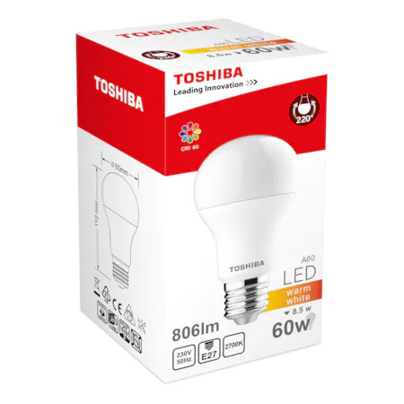 Bec led TOSHIBA 8.5W, filet E27 (standard), 3000K, 806LM, lumina alb cald 